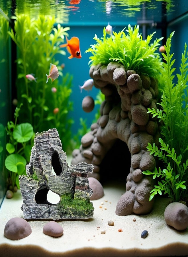 WaigN Artificial Moss Rock Aquarium Stone Cave - Resin Fish Tank Decor for Hiding and Landscaping, Small Mountain Terrain Ornament, Natural-Looking Habitat for Fish, Shrimp, and Reptiles, Decoration - Image 4